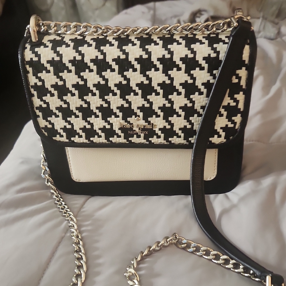Kate Spade Black and Cream Houndstooth Crossbody Bag